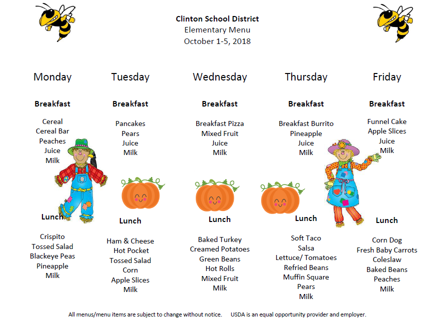 Elementary Lunch Menu Sept. 23rd- 28th