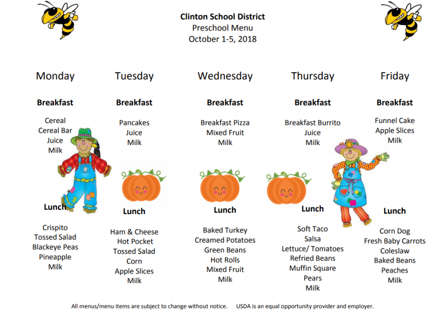 Preschool Lunch Menu Sept. 24rd-28th