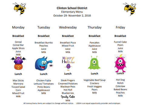 Preschool and Elementary Lunch Menus Oct. 29- Nov 2